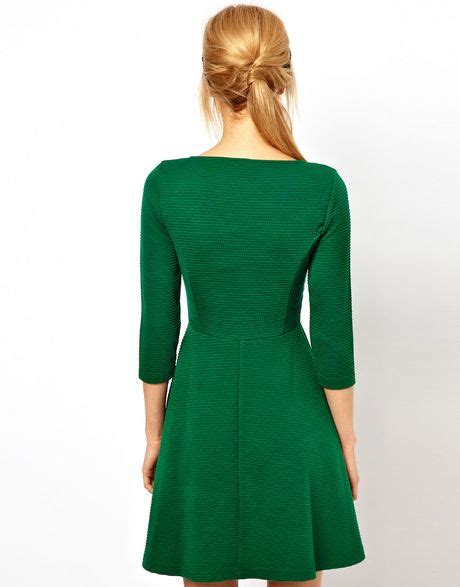 Asos Collection Asos Skater Dress In Ribbed Texture In Green Lyst