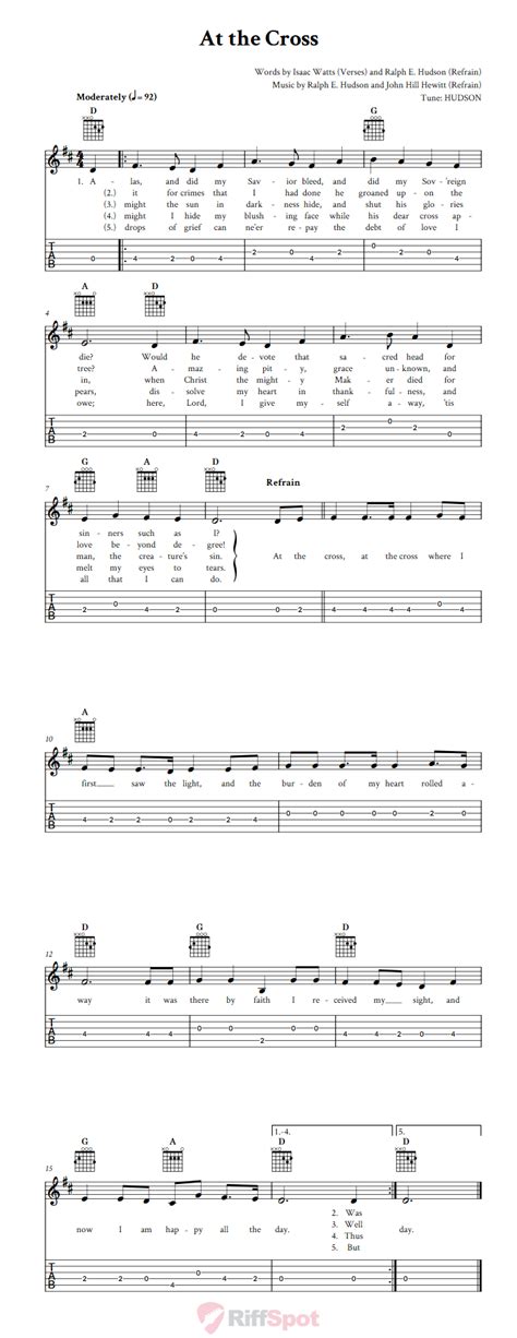 At the Cross: Chords, Sheet Music, and Tab for Guitar with Lyrics