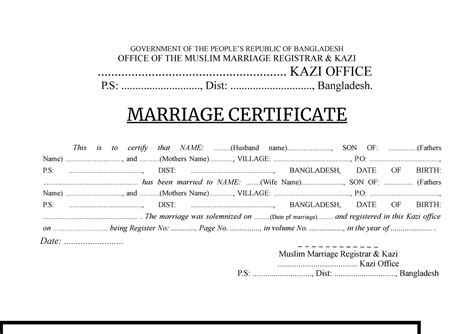 Marriage Certificate Government Of The People’s Republic Of Bangladesh Office Of The Muslim