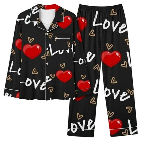 Gersome Valentines Day Heart Print Pajamas For Women Set Long Pants