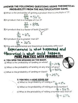 Theoretical Experimental Probability Multiplication Game Practice