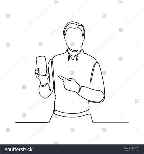 Continuous Line Drawing Of Man Holding Mobile Royalty Free Stock