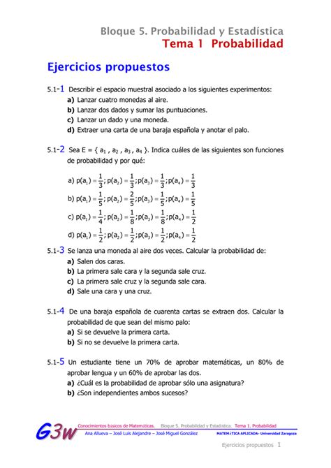 Ejercicios propuestos Bloque 5 Probabilidad y Estadística Tema 1