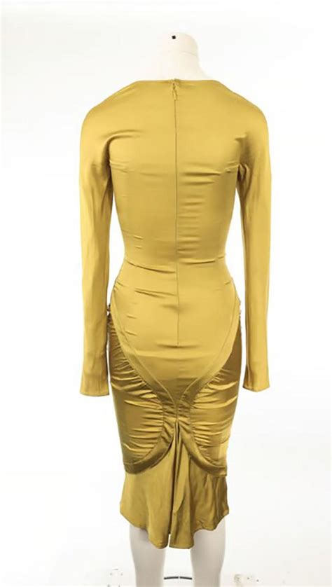 Fw 2003 Rare And Iconic Tom Ford Gucci Mustard Silk Corset Dress Sz It 42 For Sale At 1stdibs