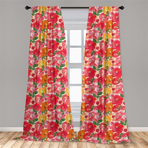 Flower Curtains 2 Panels Set Watercolor Styled Effect Floral Theme