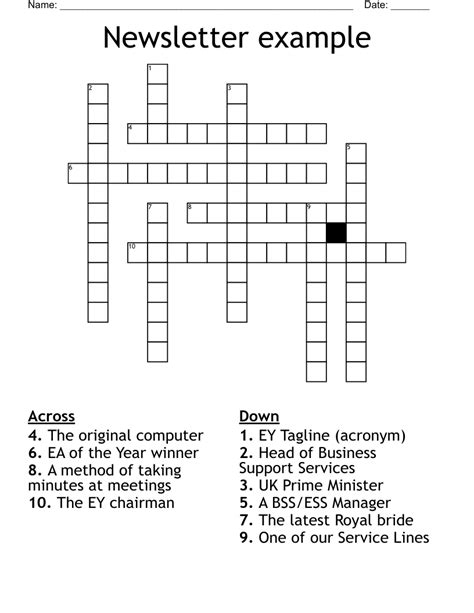 Newsletter Example Crossword Wordmint