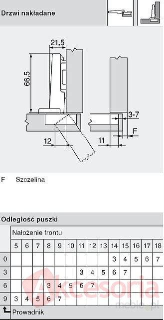 Zawias CLIP Top 110 71B3550 Z HAMULCEM Drzwi Standard Nakładane Blum