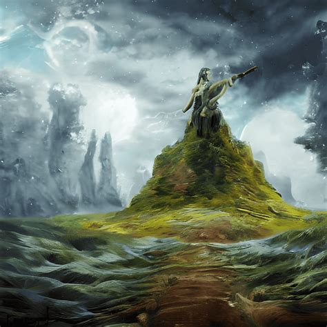 Fantasy Art Landscape With Giant Statue Creative Fabrica