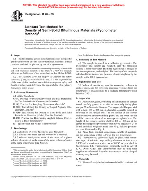 ASTM D70 03 Standard Test Method For Specific Gravity And Density Of