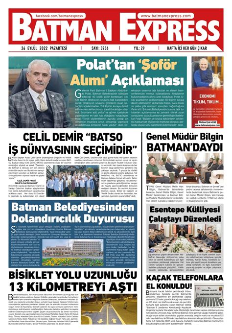 26 EYLÜL 2022 PAZARTESİ Batman Express Gazetesi