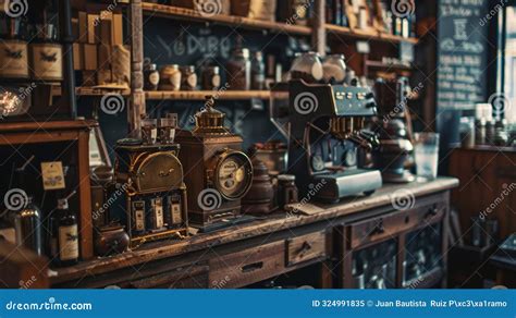 Vintage Coffee Shop Interior with Antique Decor Stock Image - Image of ...