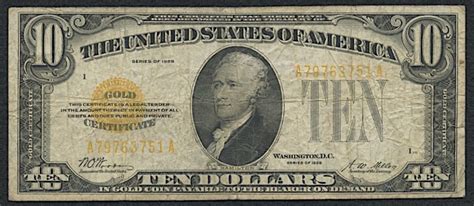 1928 10 Ten Dollar U S Gold Certificate Currency Note Pristine Auction