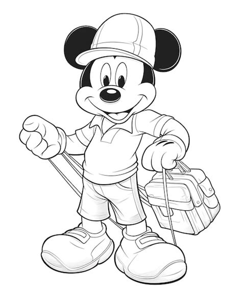 Micky Mouse Playing Adult Coloring Book Page Premium AI Generated Image