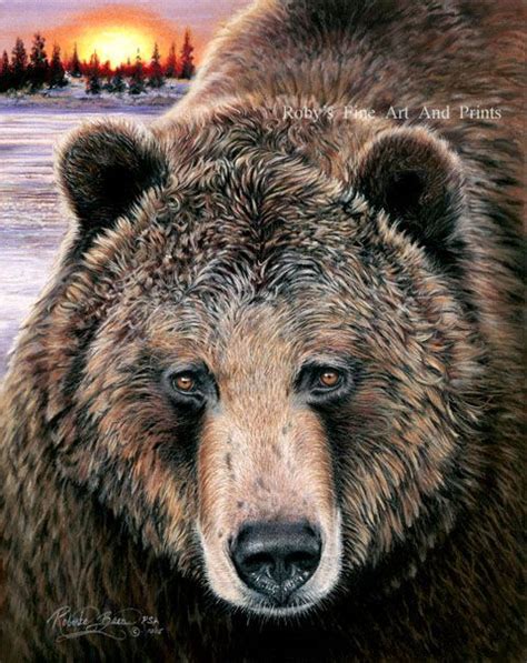 Pastel Grizzly Bear Painting Wildlife Art In Grizzly Habitat Bear