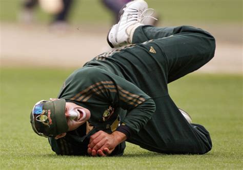 Michael Hussey Rolls Over After Taking A Stunning Catch To Effect Kumar