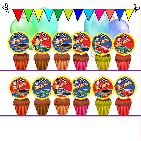 Ready Stock Hot Wheels Cupcake Topper Cake Topper Banner Birthday Party Gift Label Tag Baby