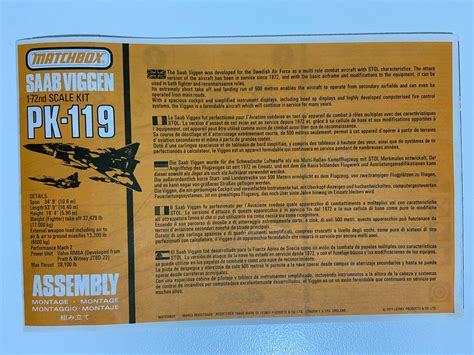 Pk 119 Saab Viggen 1977 Matchbox 172 Scale 3 Colour Kit Matchbox