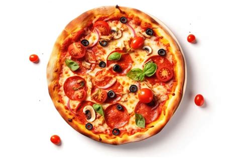 Premium Photo Pizza With Salami And Tomatoes Isolated On White Background