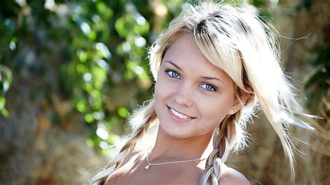 Blondes Women Blue Eyes Teen Smiling Earrings Necklaces Braids Nose Piercing Faces Lada D