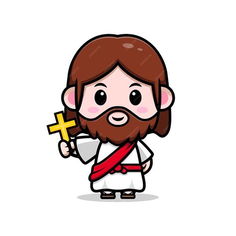 Premium Vector | Cute jesus christ holding a cross vector cartoon ...