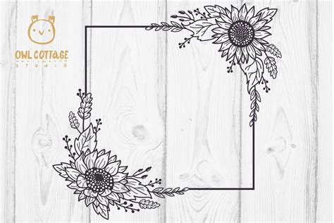 Sunflower Decor Svg Decorative Floral Svg Corners And Frame Etsy