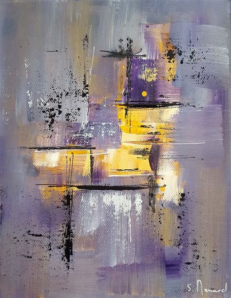 Peinture Moderne Acrylique Violet Gris Jaune Blanc Noir Sur Ch Ssis