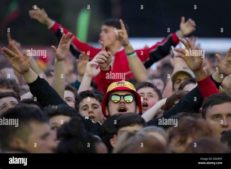 Wales Football Fans At The Wales Fan Zone In Coopers Field Cardiff