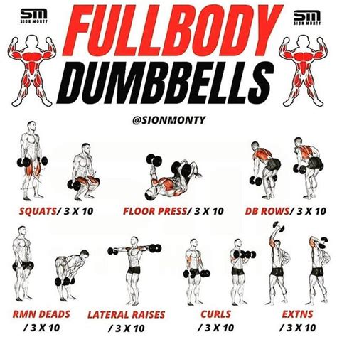 The Full Body Dumbbells Workout Poster Is Shown In Red And Black With