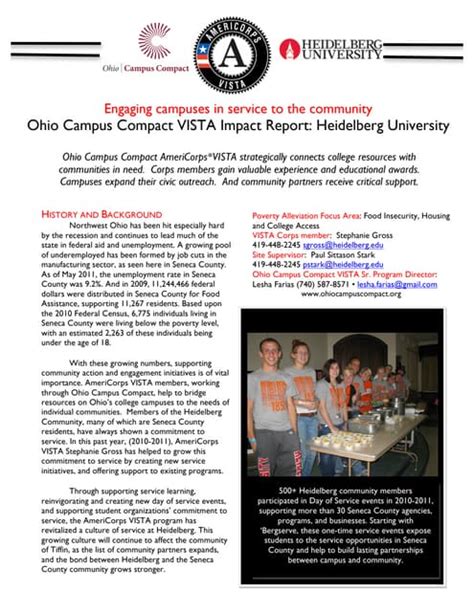 2011 Heidelberg University Ohio Campus Compact VISTA Report | PDF