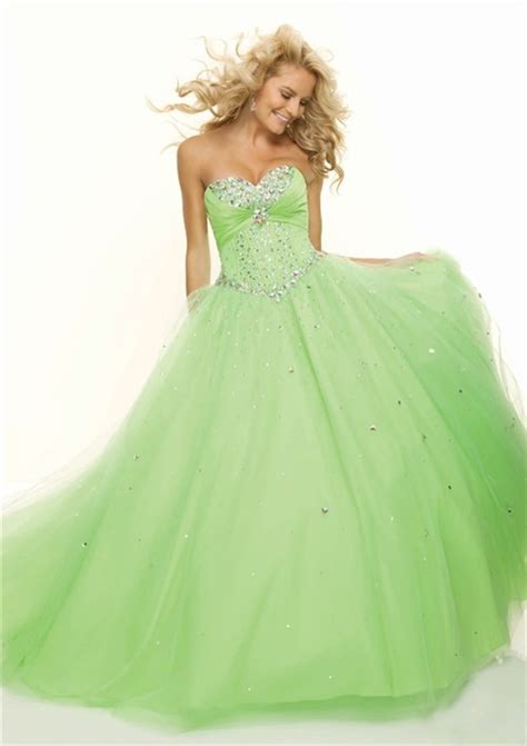 Ball Gown Sweetheart Floor Length Light Green Beaded Prom Dress