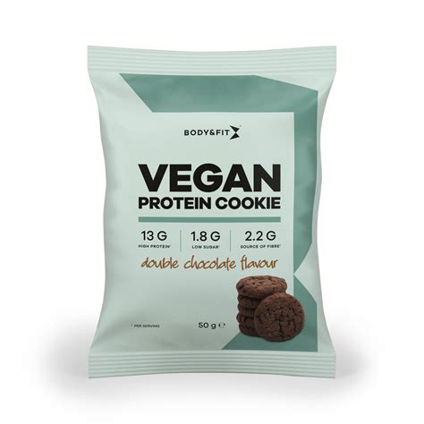 Vegan Protein Cookies Body And Fit Nieuw Dubbele Chocolade 600 Gram 12 Koeken Aanbieding