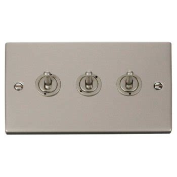 Click Deco Victorian Pearl Nickel 3 Gang 2 Way 10AX Toggle Switch With