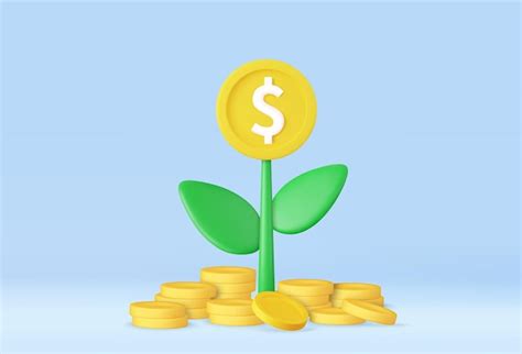 Planta de árbol de dinero 3d con moneda Vector Premium