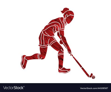 Field Hockey Sport Female Player Action Cartoon Vector Image