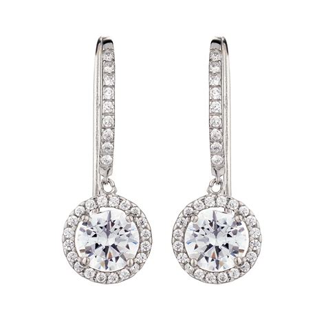 9ct White Gold Cubic Zirconia Halo Drop Earrings