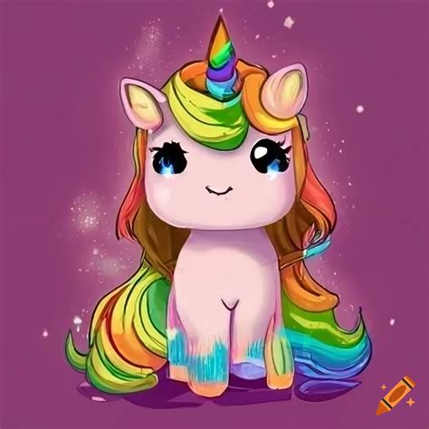 Chibi Style Fluffy Unicorn With Golden Horn And Rainbow Mane On Craiyon