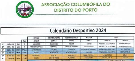 Calendário Desportivo 2024 Associação Columbófila do Distrito do Porto