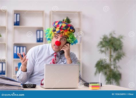 Funny Employee Clown Working In The Office Stock Image Image Of