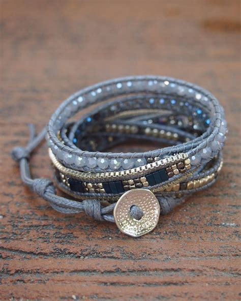 5 Fois Wrap Bracelet Cristal Bleu Perles Mix Boho Bracelet Bracelet