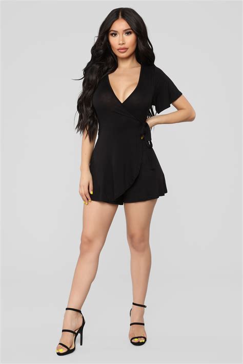 Rhonda Wrap Romper Black Fashion Nova