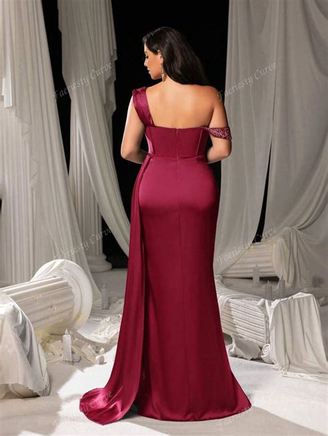 Robe De Soir E Asym Trique Col Fronc Et Ourlet Drap Taille Plus