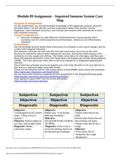 NUR 2356 Module 09 Assignment Impaired Immune System Care Map