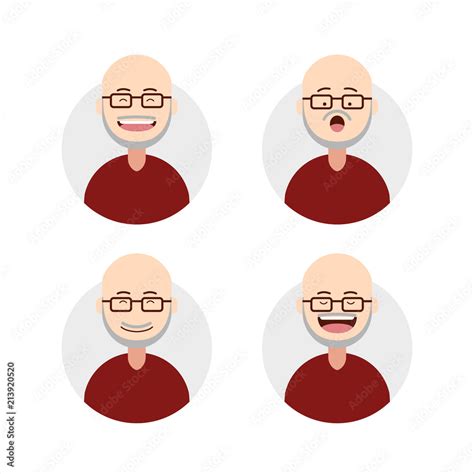 Flat Bald Old Elder Man Male With Grey Beard And Mustache Expression