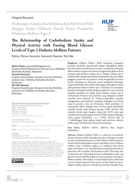 PDF Hubungan Asupan Karbohidrat Dan Aktivitas Fisik Dengan Kadar