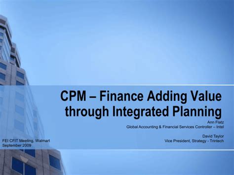cpm finance adding   integrated planning