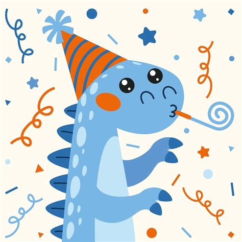 Tarjeta de cumpleaños con personaje de dinosaurio Vector Premium