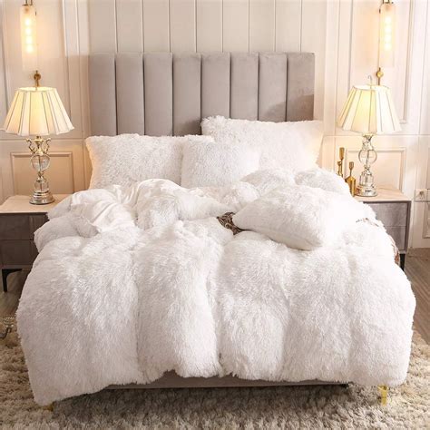 Uhamho Faux Fur Velvet Fluffy Bedding Duvet Cover Set Down Comforter Quilt Cover With Pillow