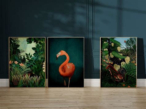 Set Of 3 Prints Dark Green Botanical The Equatorial Jungle Henri