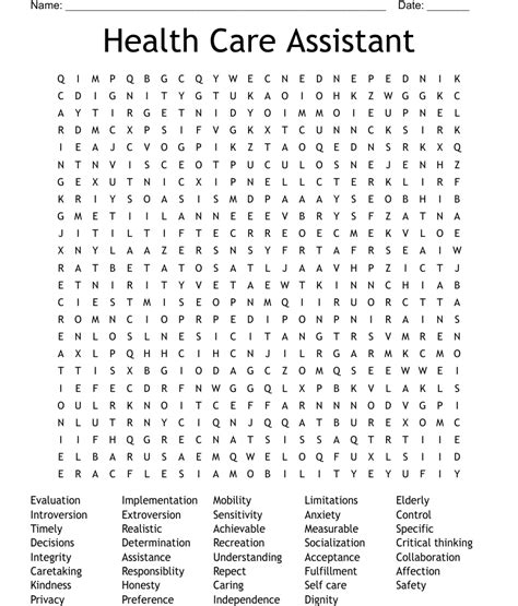 Health Care Assistant Word Search Wordmint