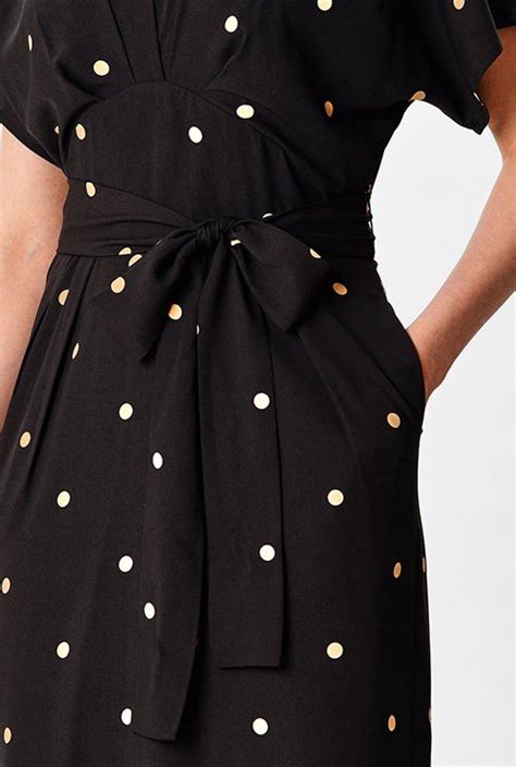 Shop Polka Dot Print Crepe Surplice Empire Sheath Dress Eshakti